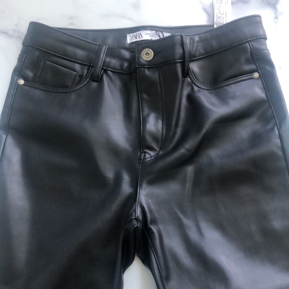 Zara Black Faux Leather Pants Size US 4